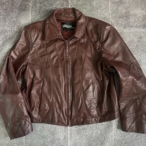 Men's Vintage 80s Wilsons Leathers Dark Wine Red Cafe Racer Leather Jacket Sz 44